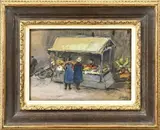 Ben Viegers, Marktkraam, Pastel op papier