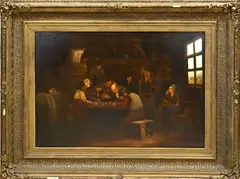Charles de Groux, Boeren interieur, Olieverf op paneel