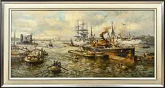 Evert Moll, Rotterdamse haven, Olieverf op linnen