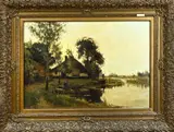 Adrianus Zwart, Poldergezicht met boerderij, Olieverf op linnen