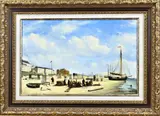 Johannes Josephus Hovener, Romantisch strandgezicht, Olieverf op linnen