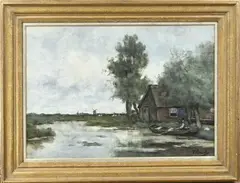 Victor Bauffe, Poldergezicht met boerderij etc., Aquarel op papier