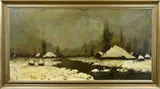 Henri Joseph Pauwels, Wintergezicht met boerderijen, Olieverf op linnen