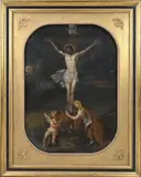 18e Eeuws religieus schilderij, Kruisiging Jezus Christus, Olieverf op linnen