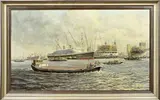 Max Geene, Havengezicht Rotterdam, Olieverf op linnen