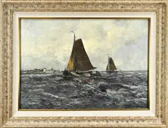 Cornelis de Bruin, Platbodem op IJsselmeer, Olieverf op linnen