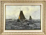 Cornelis de Bruin, Platbodem op IJsselmeer, Olieverf op linnen
