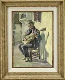 Dorine van Ooijen, Man met Spaanse gitaar, Olieverf op board