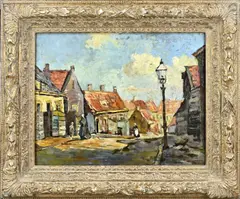 Stadsgezicht Scheveningen by Hollandse School, Olieverf op linnen, offered Oct 2023