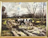 Ton Anconé, Boer met terugkerende koeien, Olieverf op paneel