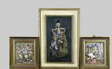 Drie emaille schilderijen met clowns, Clowns