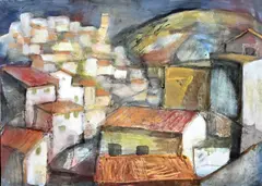 Chris de Moor, Stadsgezicht Caprio, Gouache op papier