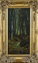 Théodore Rousseau, Bosgezicht met beek, Olieverf op paneel
