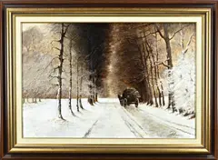 Wim Riem, Hollands wintergezicht met boerderij, Olieverf op paneel