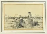 Twee boerinnen op het land by Johannes Evert Hendrik Akkeringa, 1861 -, Houtskool op papier, offered Oct 2023