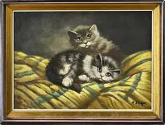 Adrian van Loon, Twee kittens, Olieverf op linnen