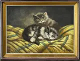 Adrian van Loon, Twee kittens, Olieverf op linnen