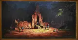 Soedarno V '67, Oosterse tempel bij nacht, Olieverf op linnen