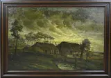 A. Vorstemans, Avondlandschap met boerderij, Olieverf op linnen