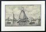 A. van der Schouw, Havengezicht met boten, Houtskool op papier