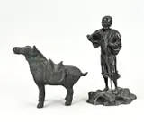 2x Beeld, Paard + Man met wandelstok