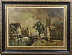 Hollandse haven met figuren by Hermanus Koekkoek the Younger, Olieverf op linnen, offered Jul 2023
