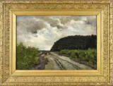 Bernardus Arps, Landschap met zandpad en paardenkar, Olieverf op paneel