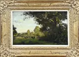 J. v.d. Sande Bakhuyzen, landschap met koeien, Olieverf op linnen