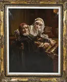 A. Lannoo, Man en jonge vrouw bij boek, Olieverf op linnen