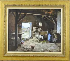 Ben Viegers, Boerderij met kippenstal, Gouache op papier