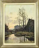 Boerenhuis met boer langs beek by Arie Johannes Zwart, Olieverf op linnen, offered Jul 2023