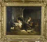 Mari ten Kate, Kinderen in interieur met katten, Olieverf op linnen