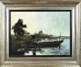 Frans Hoos, Landschap met punter, Olieverf op linnen