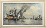 Joop Molenaar, Havengezicht Rotterdam, Olieverf op linnen