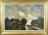 Arend Jan van Driesten, Hollands landschap met boerderij, Olieverf op linnen
