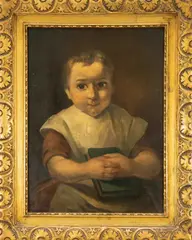 Ongesigneerd schilderij, Kind met boek, Olieverf op paneel