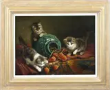 Cornelis Raaphorst, Spelende kittens, Olieverf op linnen