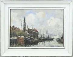 Martin van Waning, Binnenhaven Amsterdam, Olieverf op paneel