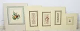 5x Onduid.gesign., Bloemen, vruchten, elementen, Vijf antieke 18e - 19e eeuwse diverse aquarellen