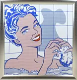Roy Lichtenstein-stijl, Vrouw met spons, Grote lithografie in de stijl van Roy Lichtenstein
