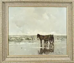 H. Bogman jr., Schelpenvisser bij branding, Olieverf op linnen