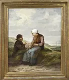 Johannes Helder, Visserman en vrouw in de duinen, Olieverf op linnen