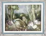 Johannes Garst, Surrealistisch landschap, Olieverf op paneel