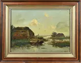 Boer in roeiboot by H. Welther & J. Knikker, Olieverf op linnen, offered Jul 2023