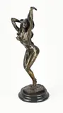 Erotisch bronzen figuur, Naakte dame, Naakte dame, op zwart marmeren basement