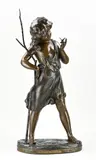 Meisje met vlinder by Groot antiek Frans figuur van compositie metaal, Brons-kleurig, offered Jul 2023