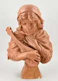 Antieke gesigneerde damesbuste van terracotta, 1900, Antieke gesigneerde damesbuste van terracotta