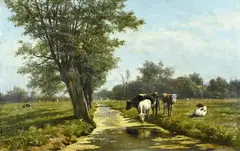 Hollands landschap met koeien by Hendrik Savrij, Olieverf op linnen, offered Apr 2023