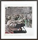 Onduid. gesig., Duitse soldaat schiet man neer, Gouache op papier