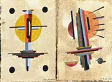 2x B. Alepkow, Avant garde schilderij, Gouache op geschept papier